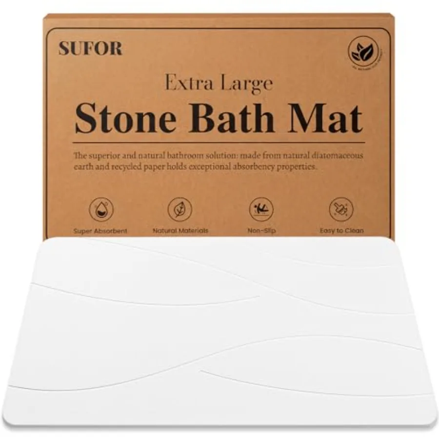 

Stone Bath Mat Diatomaceous Earth Shower Mat Non-Slip Super Absorbent Quick Drying Bathroom Floor Mat Natural Easy to Clean