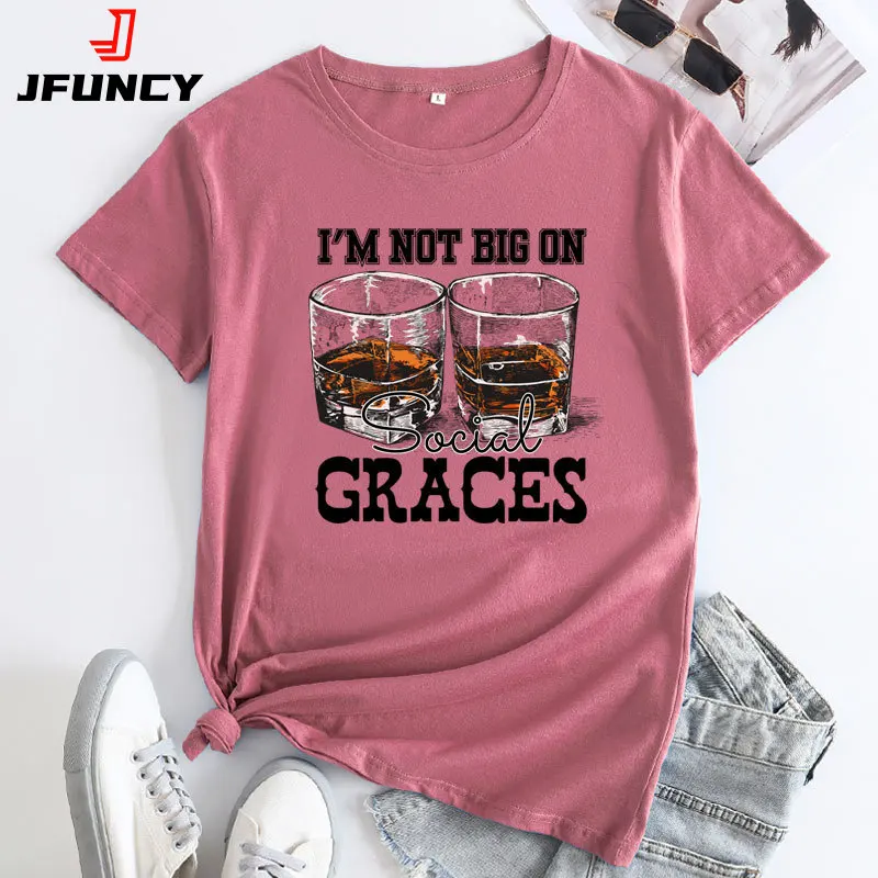 

JFUNCY Oversized Women's T-shirts 2024 Fashion Women Tops Woman Clothing Funny Graphic Tees Short Sleeve Female Tshirt