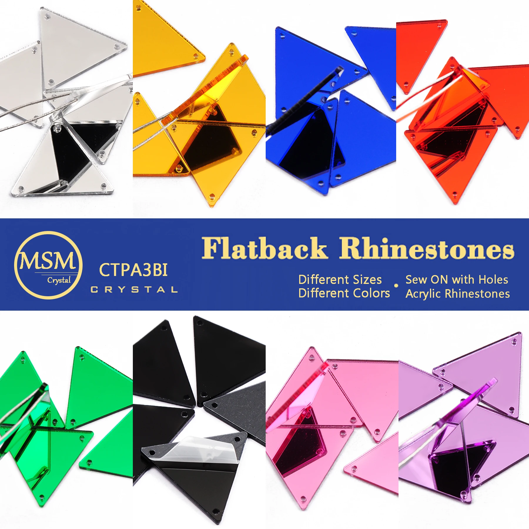 

30pcs Colorful Acrylic Mirror 16x16mm Triangle Flatback Sewing Accessories Sew On Acrylic For Garment/Clothes/Bags Decorations