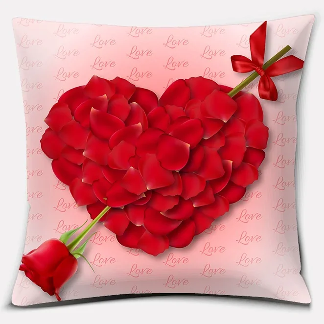 Valentine\'s Day Rose Romantic Love Print Pattern Cushion Cover Home Living Room Sofa Decoration Square Throw Pillow