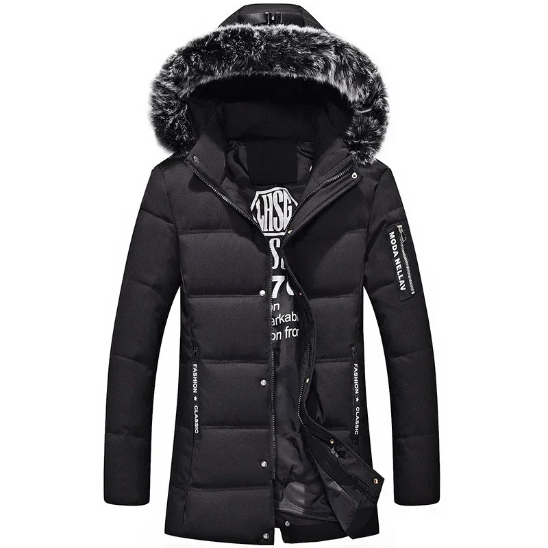 

Men's New Casual Solid Color Cotton Coat Autumn and Winter Hooded Thickened Warm Mid Length Down Coat