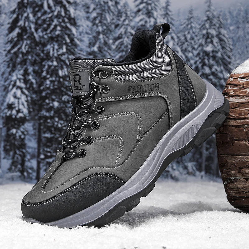 

Мужские непромокаемые походные ботинки, уличные зимние ботинки, противоскользящие теплые треккинговые кроссовки, высокие плюшевые ботинки, повседневные прогулочные ботинки, мужские