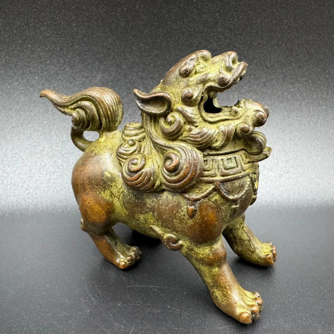 Vintage Brass Kirin Pixiu Lion Auspicious Beast Incense Burner Wealth Fortune Incense Holder Home Fengshui Lucky Retro Copper Or