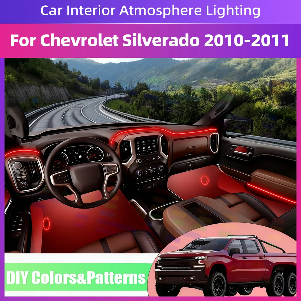 

For Chevrolet Silverado Interior LED Light Strip Car Atmosphere Lights Interior Enhancement 64Colors APP Multiple Lighting Style