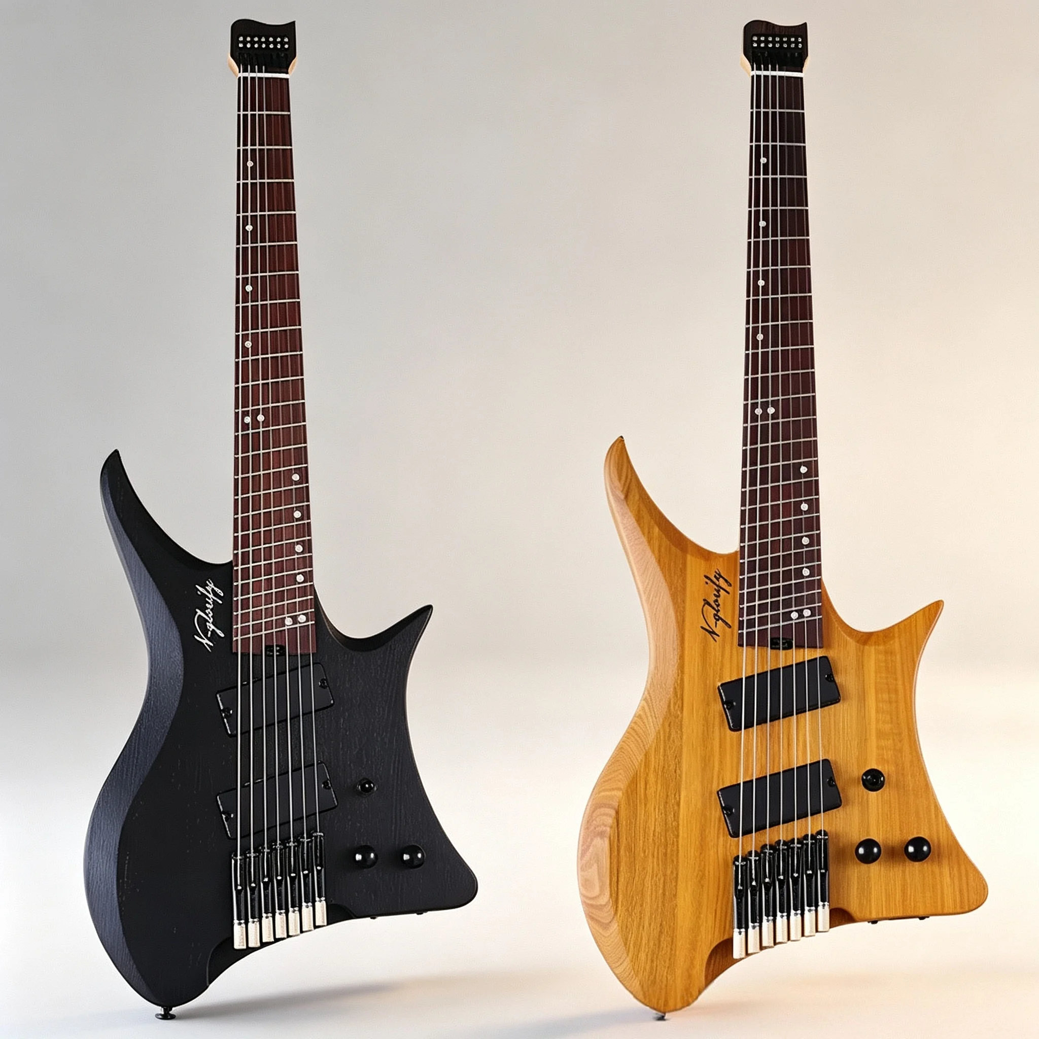 Headless 7 String Electric Guitar Ashwood Body Maple Neck Fanned Fret 686mm Scale Length Matte Black&Natural Mini Guitarra