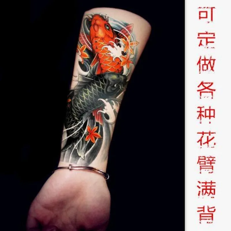 Goldfish-Tatuajes falsos Koi Carps para mujer y hombre, tatuaje temporal duradero, Tatuajes de imitación, Tatuajes impermeables