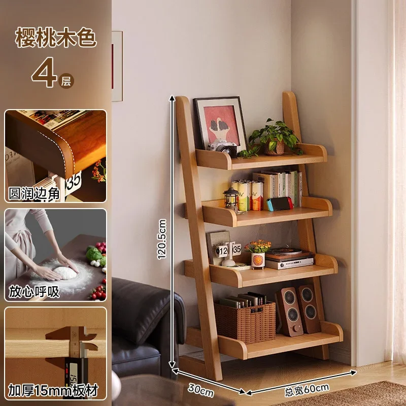 DSA living room shelf floor-to-ceiling solid wood bookshelf sofa side display rack integrated against the wall trapezoidal