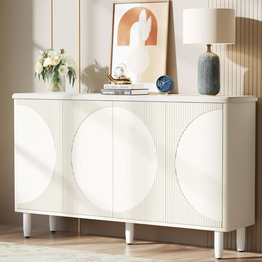 Buffet Cabinet Sideboard with Storage, 59.4-Inch White Storage Cabinet Modern Sideboard Buffet Table with Doors