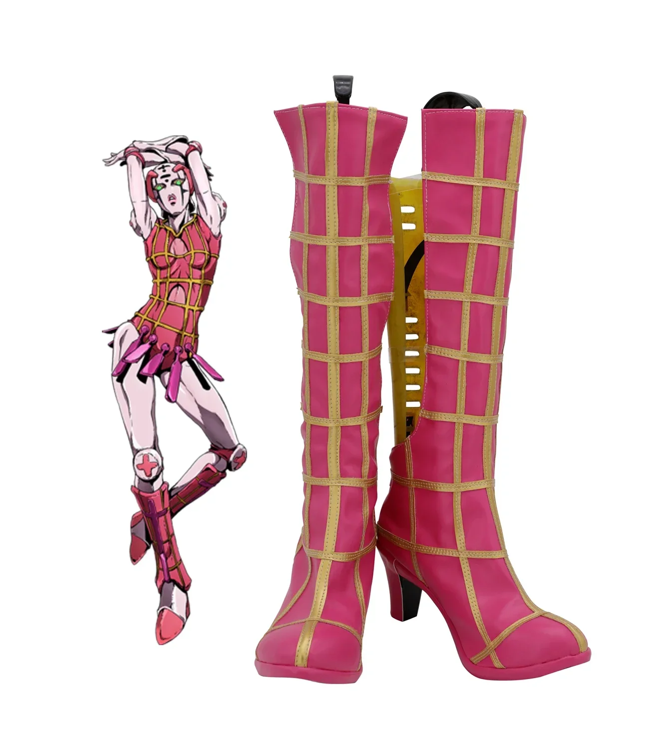 JoJo's Bizarre Adventure Trish Una Spice Girl Cosplay Boots Pink Leather High Heels Custom Size