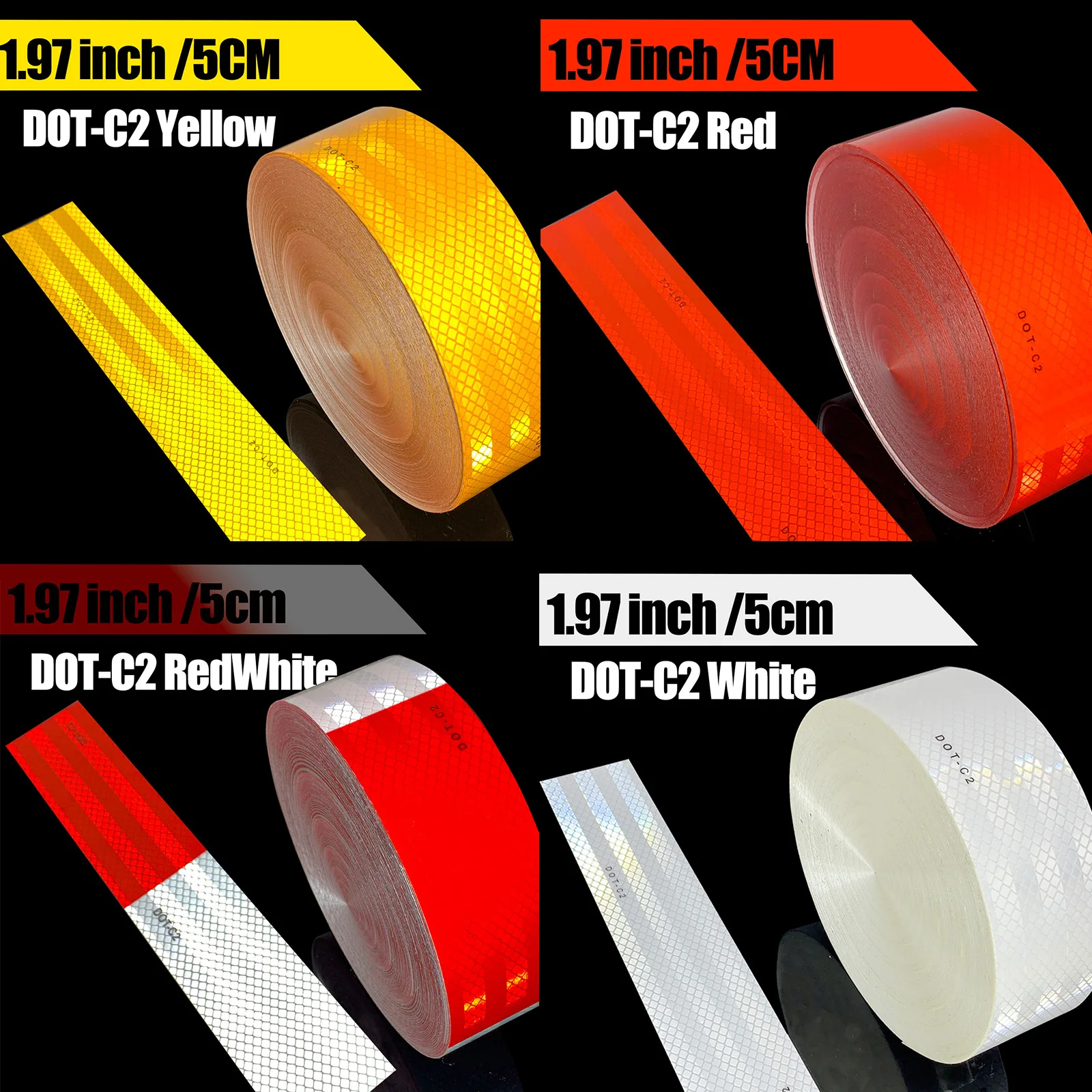 D0T-C2 High Intensity Reflective Adhesive Tape PET Waterproof Red White Yellow Car Stickers for Truck Reflectors Strip