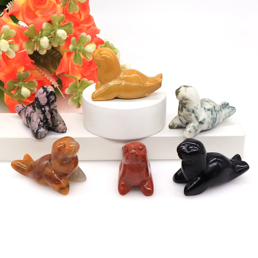 

1.5" Sea Lion Statue Natural Crystals And Stones Healing Quartz Obsidian Figurine Hand Carved Home Decoration Accessories Gift