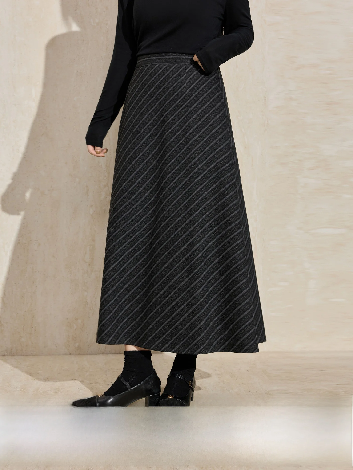 

Ele plus Size Women's High Waist A-Line Midi Skirt Striped Commute Sle Polyester Blend Slimming Skirt by Blue Language