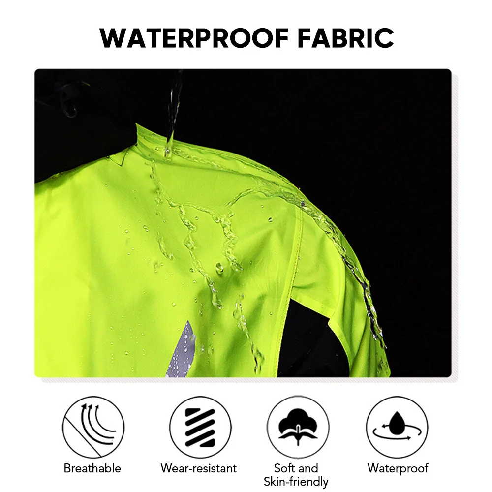 Bicycle Rain Pants Rain Coat Suit Waterproof Reflective Rain Jacket with Detachable Hood & Shoe Cover for Outdoor Cycling