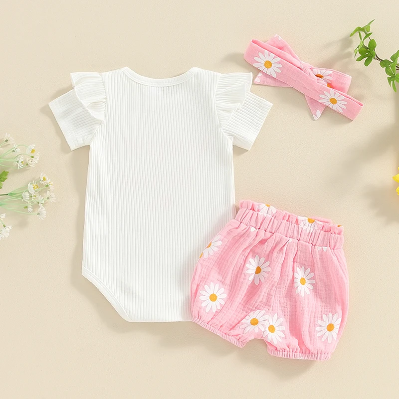 

Newborn Infant Baby Girl Clothes Mamas Girl 3PC Summer Outfit Set Ruffle Short Sleeve Romper Floral Shorts Headband