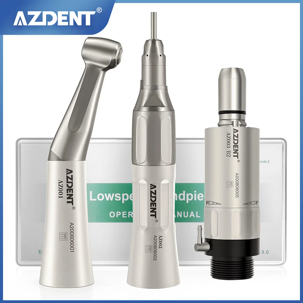 AZDENT Dental Low Speed Handpiece Kit Contra Angle Straight Air Motor External Water Spray Air Motor Operation Dentistry Tool