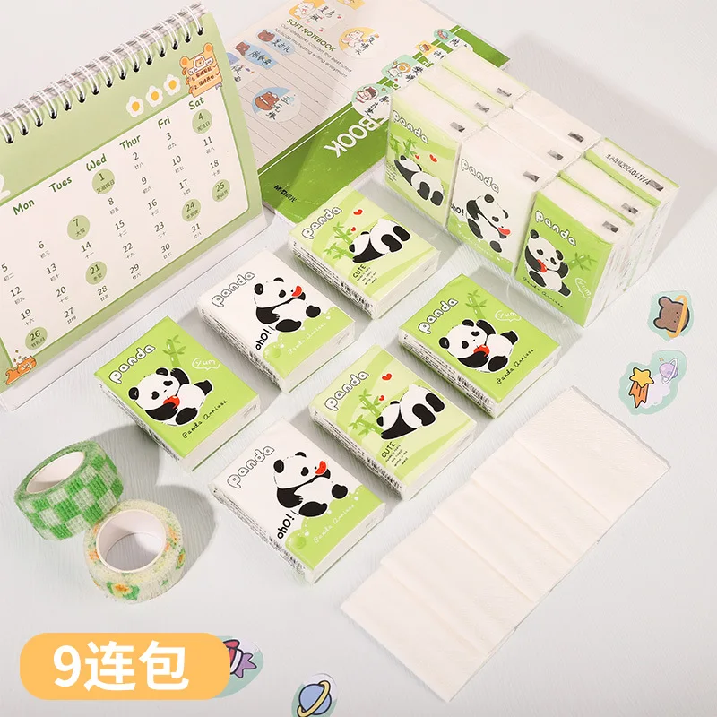 3 Packs Totaling 27 Packs Of Kapiba Handle Paper, 3 Layers Of Toilet Paper, And Skin Friendly Panda Cartoon Handkerchief Paper