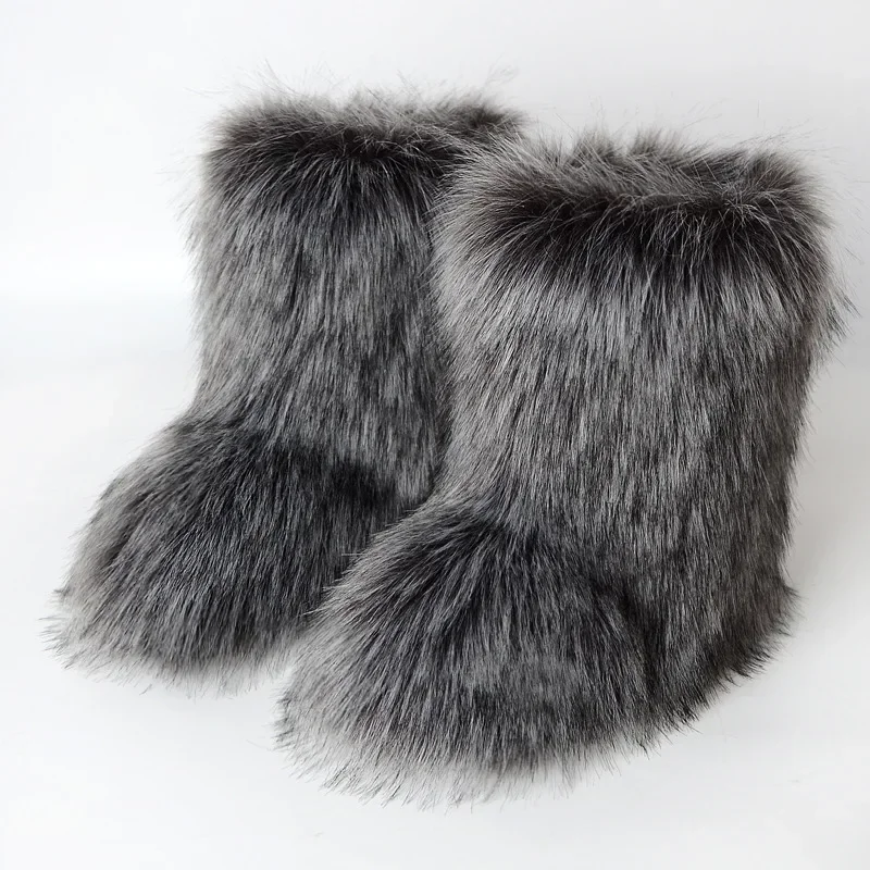 Winter Fuzzy Boots Women's Plush Snow Boots Luxury Faux Fur Ladies Shoes Female Fuzzy Footwear New Fashion Warm Ankle Boots 2024
