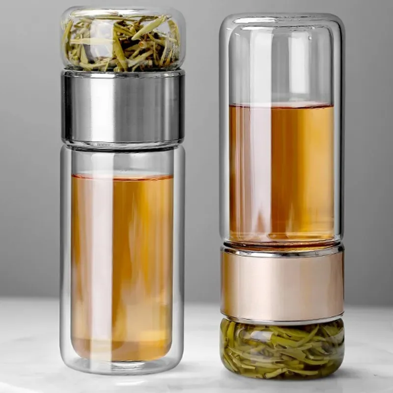 Bouteille d'eau à thé en verre borosilicaté à haute teneur, double couche, tasse à thé, infuseur, gobelet, verres, filtre à thé, 390ml