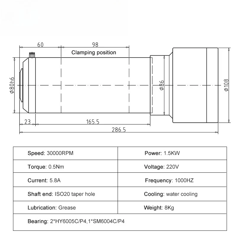 Water-cooled 1.5 kW ATC spindle for numerical control milling metalworking 220V ISO20