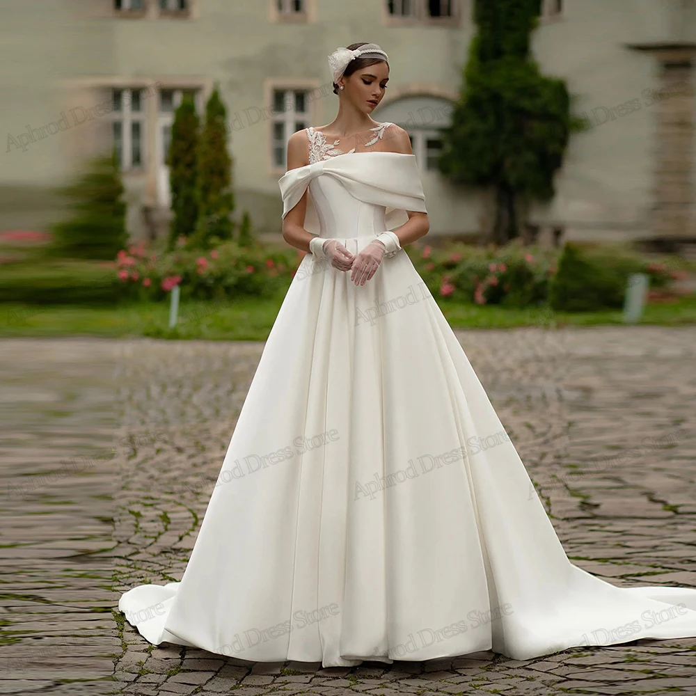 

Charming Wedding Dresses A Line Satin Bridal Gowns Lace Appliques Off The Shoulder Robes Elegant Vestidos De Novia Customized