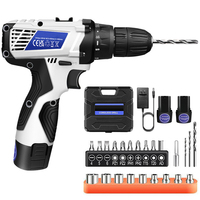 2 IN 1 Cordless Impact Drill Electric Screwdriver Driver Kit with LED Work Light 45N.m High Torque Power Tool with 2 Battery