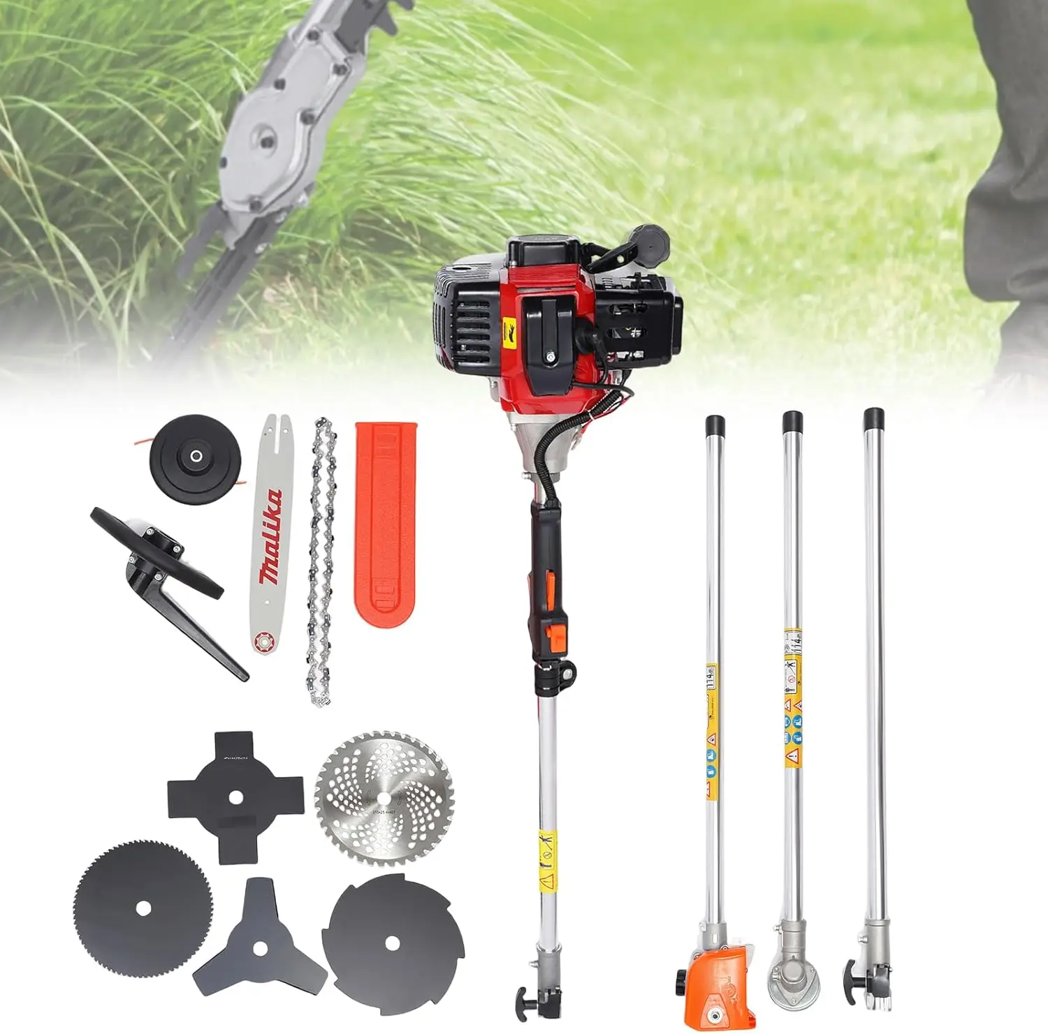 

52CC 2-Strokes Brush Cutter Grass Trimmer, 10 in 1 Lawn Mower Pruner Tool Powered Weed Wacker Brush Cutter