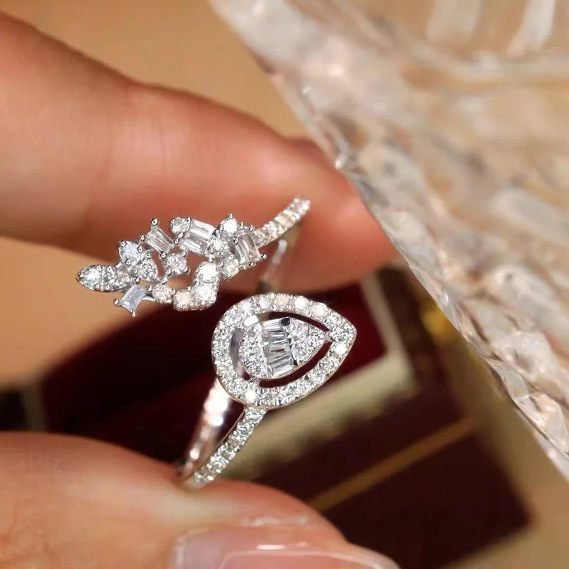 S925 silver minimalist Korean-style ring for women with an open design, extremely shiny and full of zircon, exquisite accessory