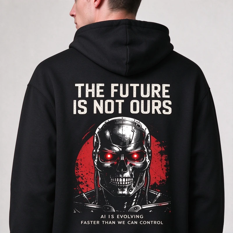 Vintage Terminator Robot Hoodie Unisex Pullover The Future Is Not Ours Red Eye AI Evolving Back Retro Street Fashion Hooded Tops