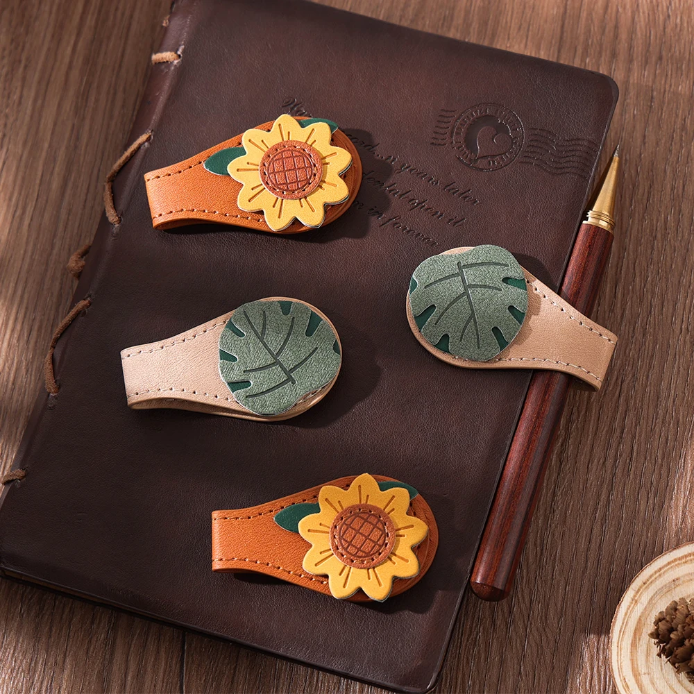 Magnetic Leather Bookmark Sunflower Design With Secure Clip And Tassel, Vintage Stitched Planner Accessory For Readers Students