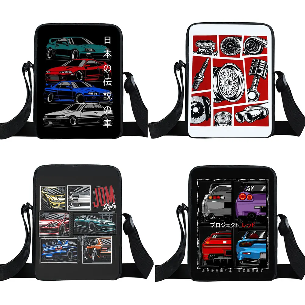 Japan JDM Racing Car Crossbody Bags Men Canvas Shoulder Bag for Travel Male Handbag Phone Purse Holder Harajuku Messenger Bag