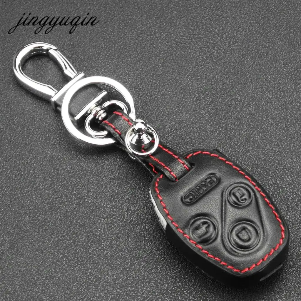jingyuqin 4 Button Remote Leather Key Case for Honda Accord CR-V Civic Insight Ridgeline 3 Button+Panic Key Fob Holder Cover