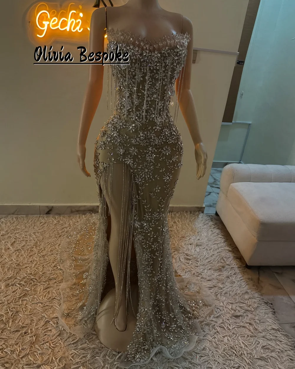 

Illusion Silver Stones Beading Flowers Evening Dress Mermaid Aso Ebi African Party Gowns Luxury Dress Woman 2025 Customized