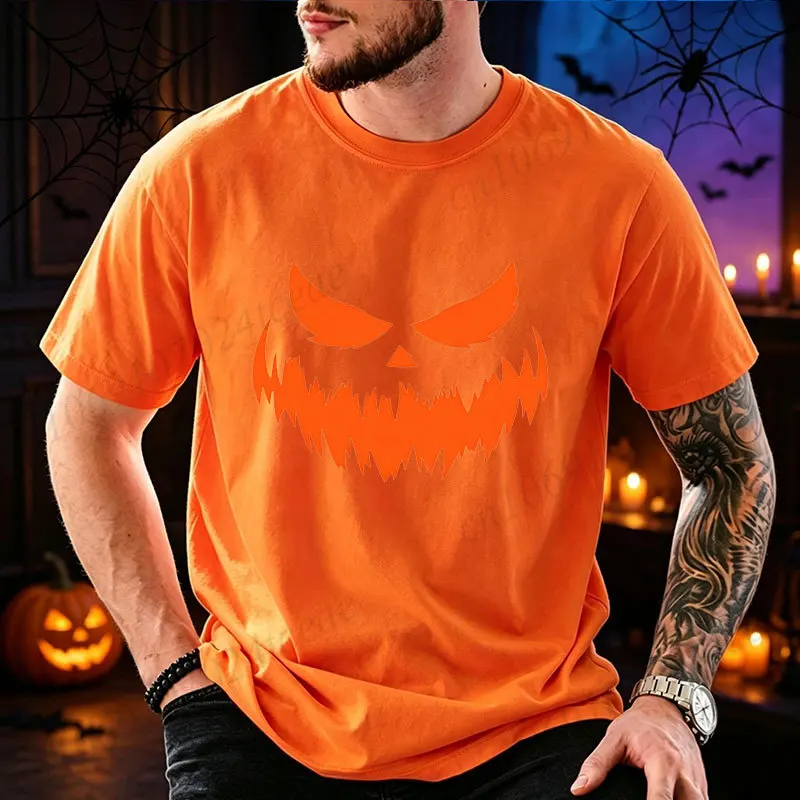 Halloween-T-Shirt mit gruseligem Kürbisgesicht, minimalistisches Design, Oversize-Schnitt, lässiges T-Shirt, für Herren, Unisex, Halloween-Party-Kostüm, Oberteil. – Detail 6