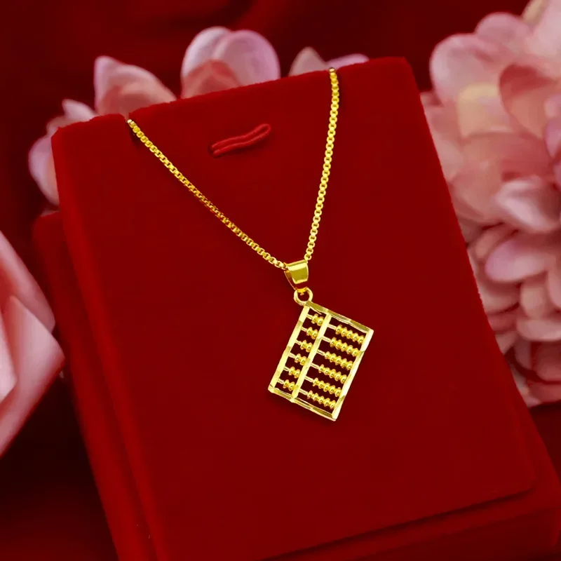 

9999 Real Gold 24K Women's Accessories Abacus Pendant Necklace Gold Jewelry Ethnic Style Clavicle Necklace Women