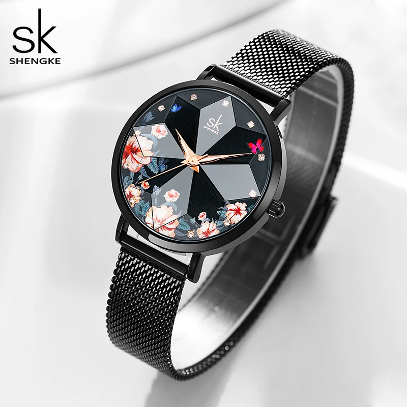 Shengke Fashion Diamond Women Watches Hot Sales Woman\'s Quartz Wristwatches Top Luxury Ladies Clock SK Original Mujer Montre