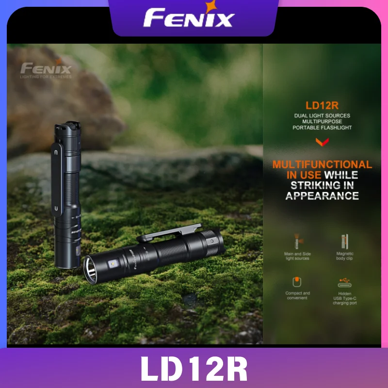 FENIX LD12R USB Type-C Charging Flashlight Dual light sources 14500 AA Portable Torch Strong light Outdoor EDC Light