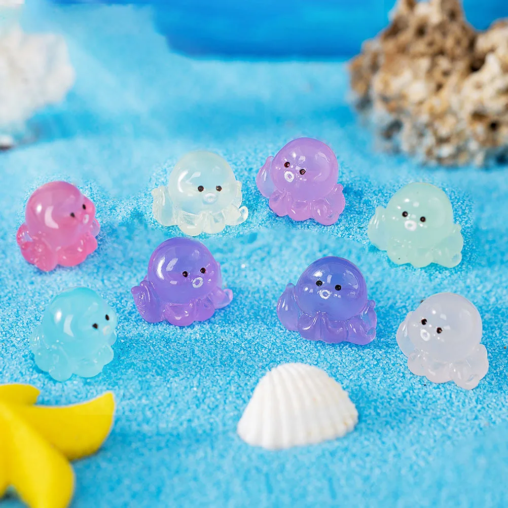 

10Pcs Night Light Octopus Resin Decor Miniature Glow in Dark Garden Fish Tank Home Office Tabletop Mixed Color