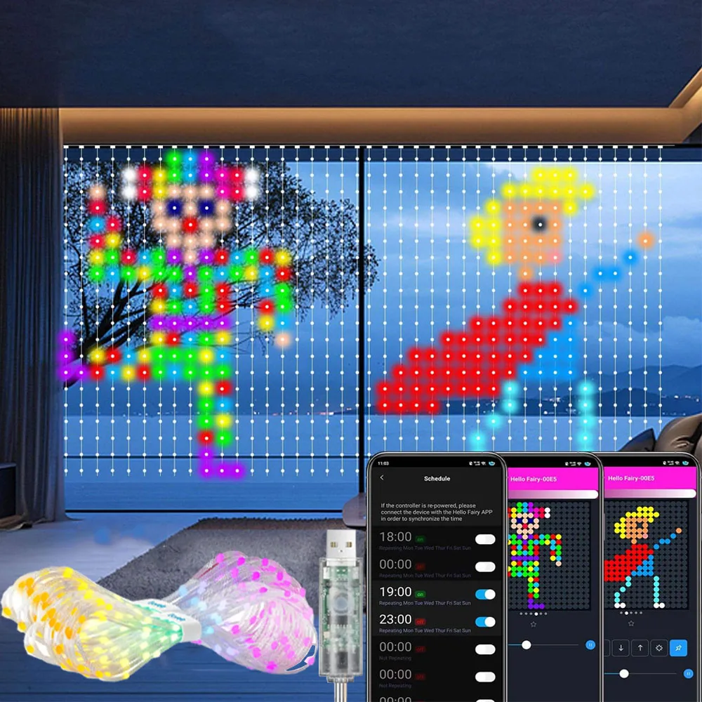 أضواء الستار الذكية AI 400 المصابيح داخلي اللون تغيير أضواء الموسيقى مزامنة الديناميكية DIY لديكور حفلات عيد الحب مقاوم للماء