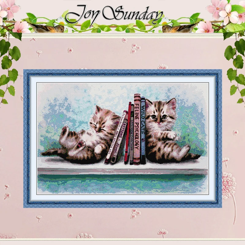 

Books and Cats Animal Patterns Counted Cross Stitch Set DIY 11CT 14CT 16CT HD Stamped DMC Cross-stitch Kit Embroidery Needlework