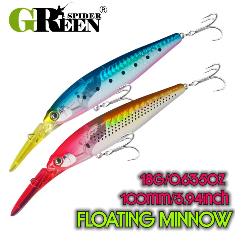 GREENSPIDER 100mm 18g Flash Blade Schwimmender Minnow-Angelköder für Salzwasser, Weitwurf-Hartköder, Jerkbait-Wobbler für Wolfsbarsch