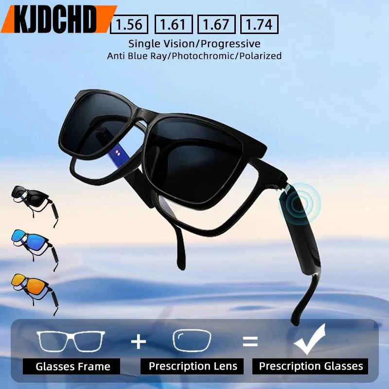KJDCHD Bluetooth Smart Prescription Glasses Magnet Clip On Polarized Myopia Eyewear Anti Blue Light Progressive Reading Glasses