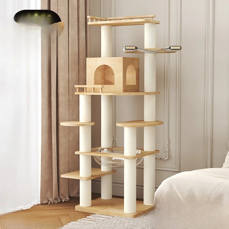 All solid wood large, cat nest cat tree integrated, space capsule large rubber wood