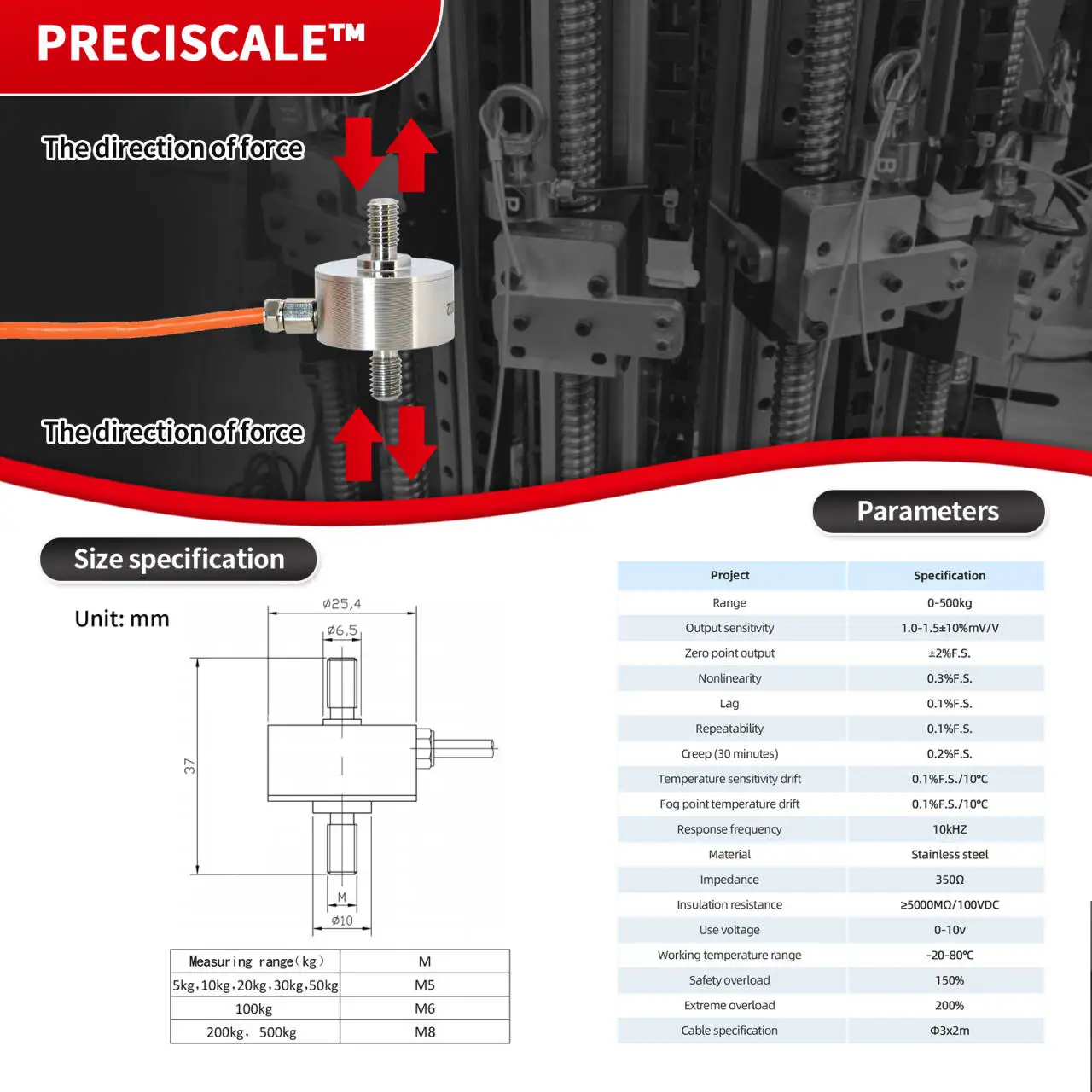 Preciscale Load Cell Sensor,stainless steel,High Precision,Test Tensile force and compressive force for Electronic Scale