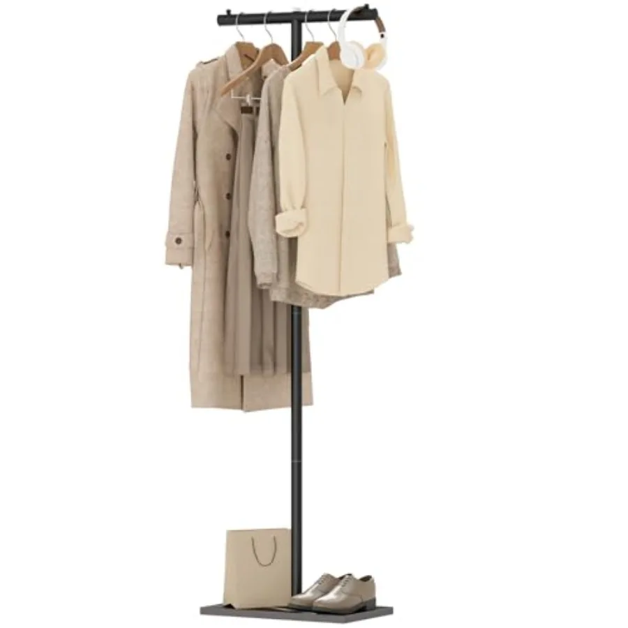

T-shaped Coat Rack Freestanding Modern Clothes Rack with Rock Slab Base Heavy-duty Metal Coat Tree for Boutiques Hallway Entryw