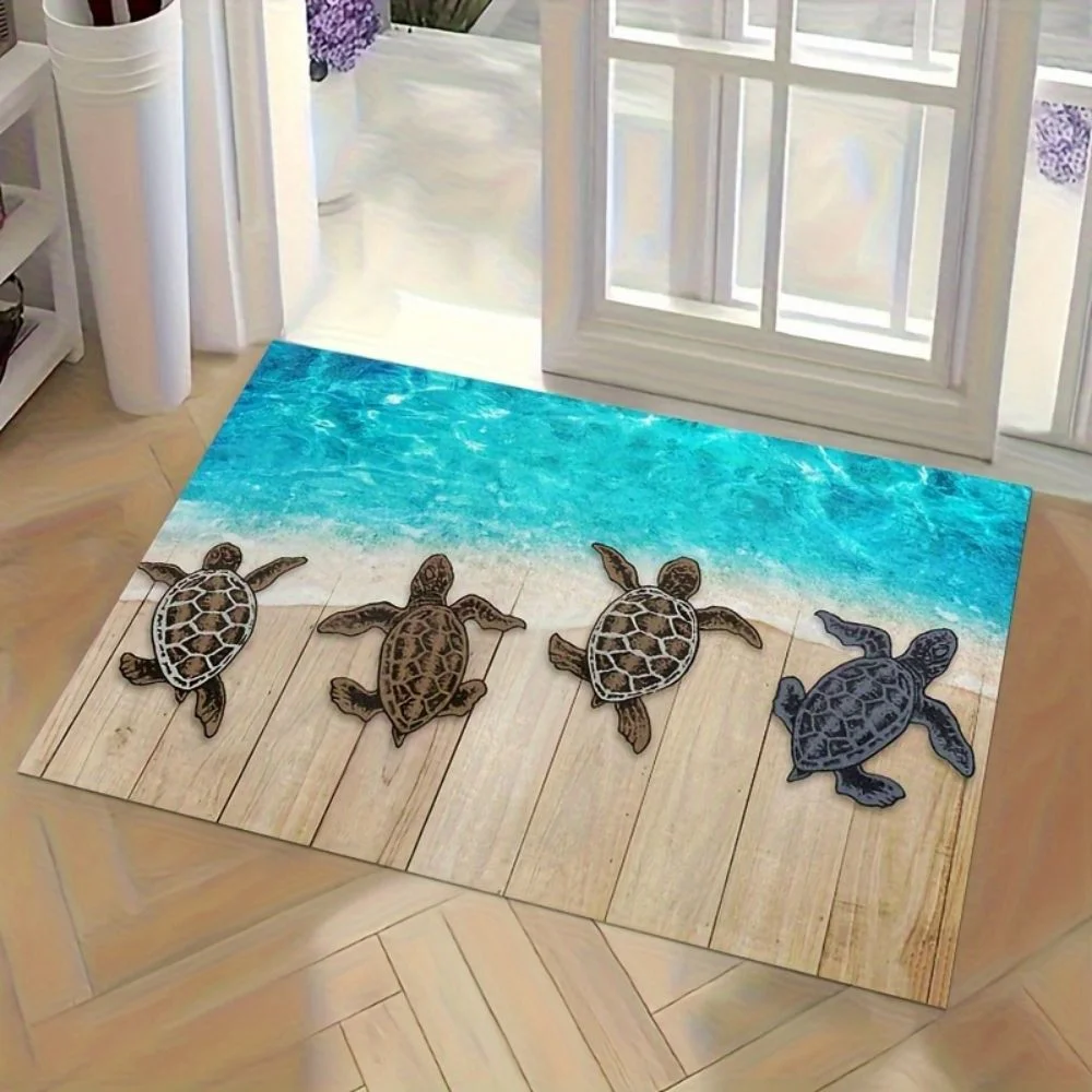 VIKAMA Coastal Sea Turtle Welcome Doormat, Non-Slip Durable Rug for Indoor Outdoor Patio Bathroom Home Decoration