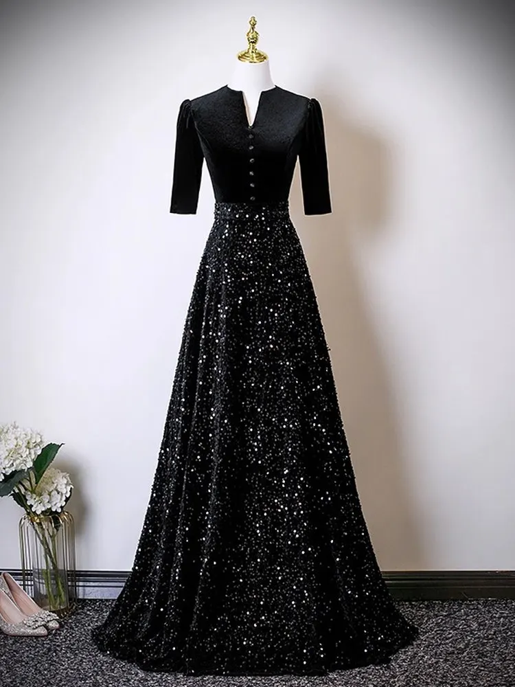 

Ele Evening Gown Women's Host Singing Art Exam Command Performance Outfit Lady Sle Zipper ort Sve Long Dr