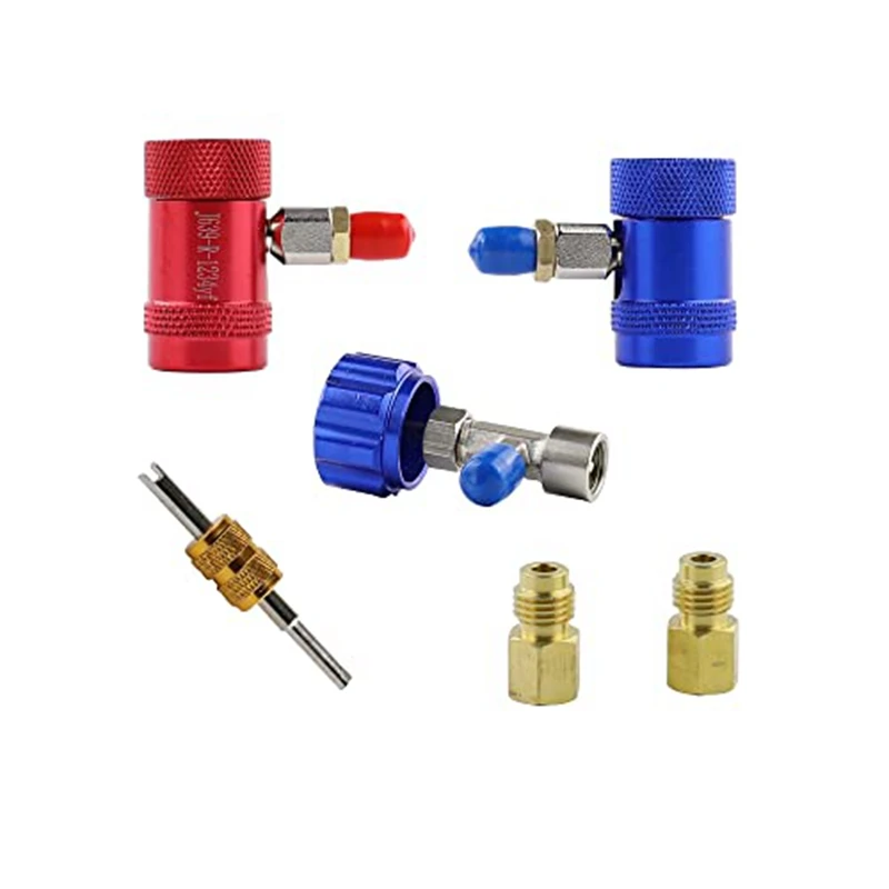 Tank Adapters Valve Core Remover Copper A/C R1234YF Adapter, Quick Manual Coupler With Can Tap For Air Conditioning