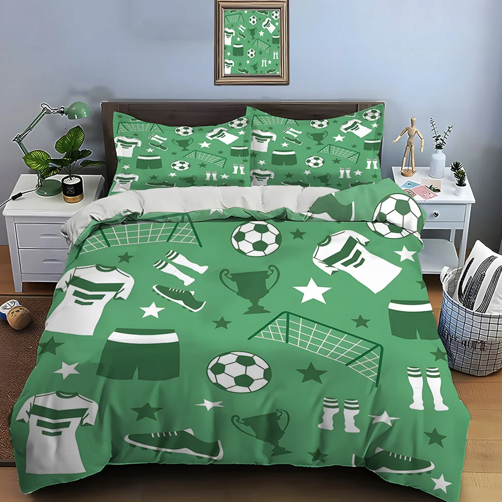 Football-themed pattern design Bedding Set for Kids Luxury Gift 3pcs Digital Print Comforter Set Soft Comfortable Breathable