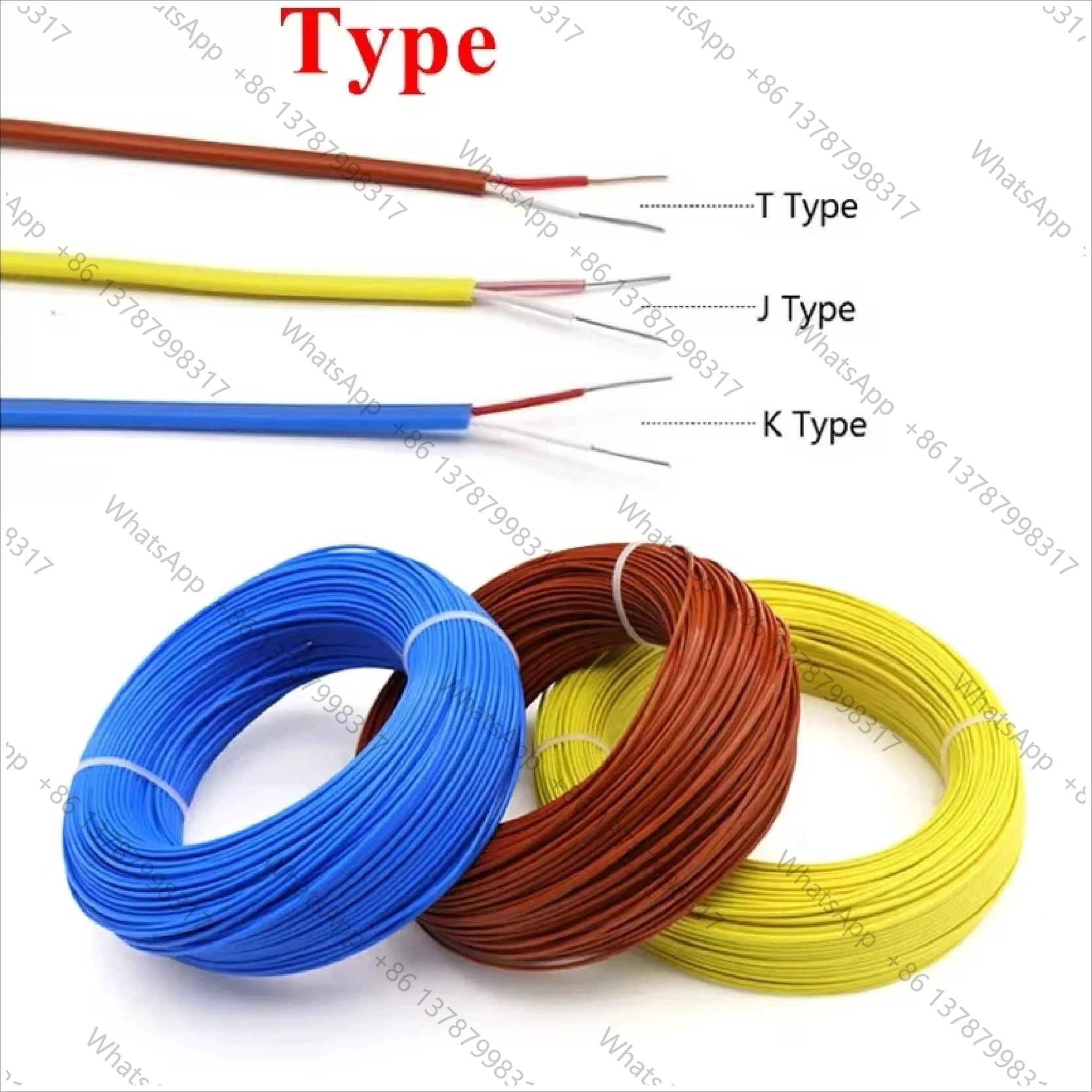Type Thermocouple Compensation Wire 2-Core PTFE Insulated 2×0.3mm 2×0.5mm High Temp for Probes