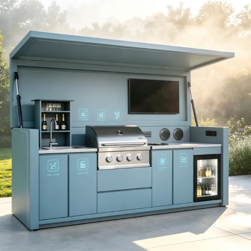 Complete Outdoor Kitchen with Stainless Steel Top and BBQ Outdoor BBQ Kitchen for Alfresco Garden Daily Cooking and Leisure Use